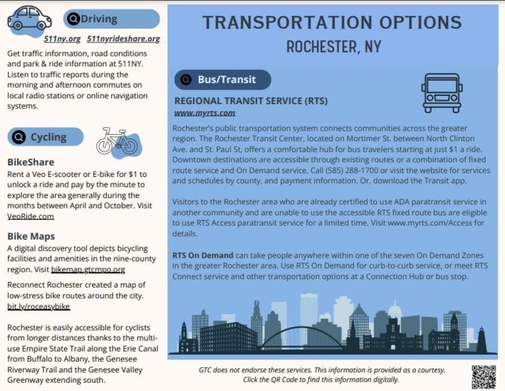 thumbnail image of the front side of a two page handout listing travel options.