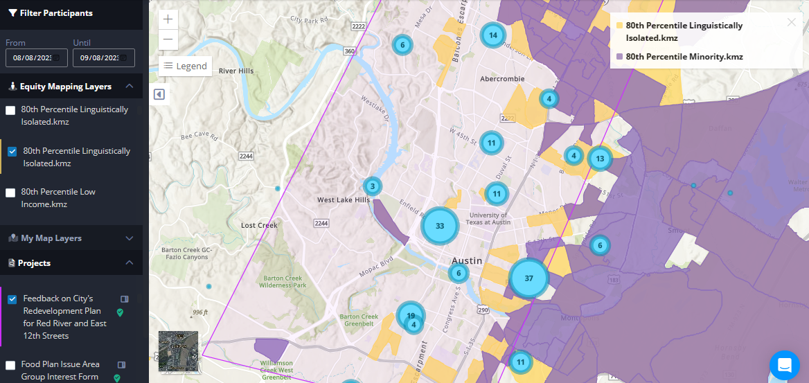 equity mapping - project layer with EJscreen layers - City of Austin